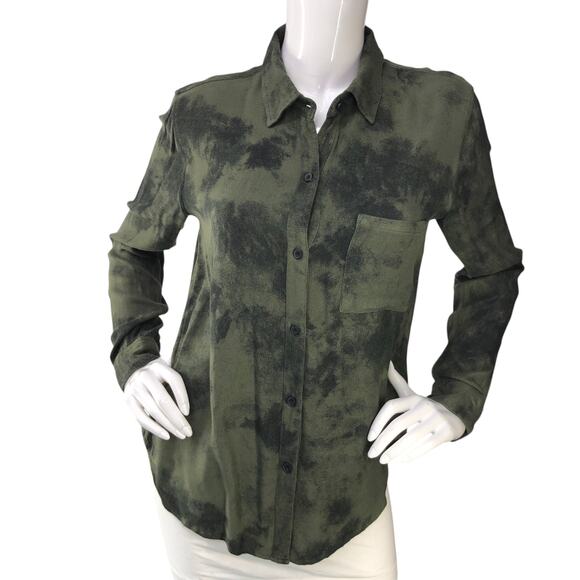 Rails Womens Size XS Hunter Top Button Up Long Sleeve Rayon Olive Tie Dye - Picture 11 of 16